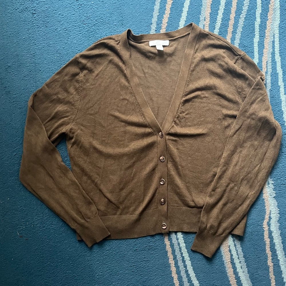 H&M cropped Women's Brown Cardigan Sweater normcore layering